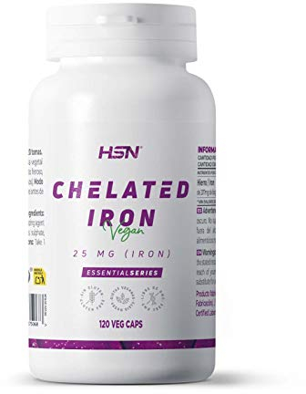 HSN Bisglicinato de Hierro (40mg Hierro/día) | 120 Cápsulas Vegetales | a partir de 200mg Bisglicinato Ferroso de Alta Biodisponibilidad y Absorción | No-GMO, Vegano, Sin Gluten