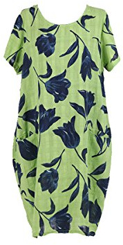 LushStyleUK New Ladies Italian Tulip Print Cotton Dress Women Lagenlook Dress Plus Sizes (Lime)