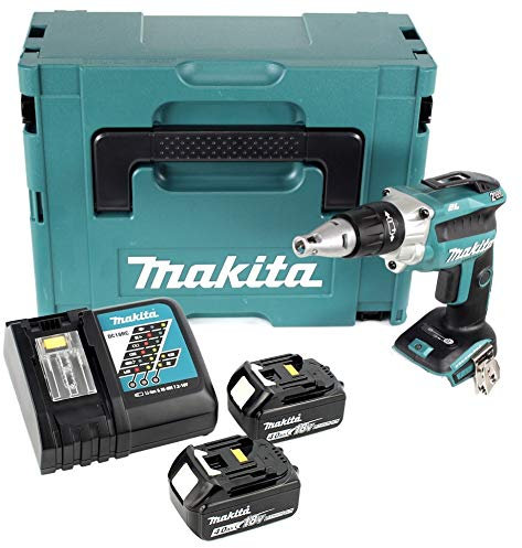 Makita DFS 250 RMJ - Avvitatore per cartongesso, 18 V, senza spazzole + 2 batterie da 4,0 Ah + caricatore + Makpac