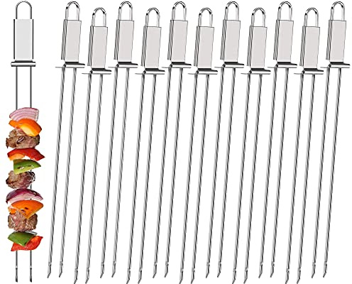Lallisa Kabob Skewers - Metal BBQ Skewer Sticks with Push Bar for Meat, Chicken, Vegetable & Fruit (12 Pieces)