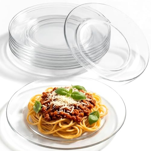 WUWEOT 8 Pack Glass Dessert Plates, 7.5 Clear Salad and Appetizer Plates, Snack Fruit Dinner Serveware, Dishwasher Safe
