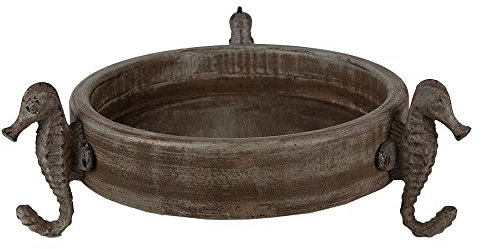 Clayre & Eef Scodella decorativa Ø 33x13 cm Marrone Grigio Legno Cavallucci marini Rotondo Vassoio da portata