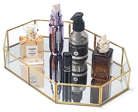 Vassoio Specchio di Vetro, Vassoio Oro, Vassoio di Trucco, Vassoio di Profumo, Organizzatore Cosmetico, Vassoio Decorativo per il Bagno, Toletta