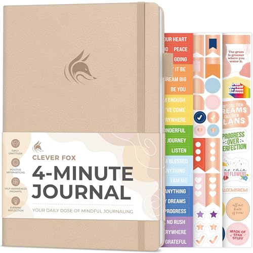 Clever Fox fyra minuters journal – daglig positivitetsdagbok med uppmaningar – motiverande bekräftelse, psykisk hälsa och vana tracker (snäckskal)
