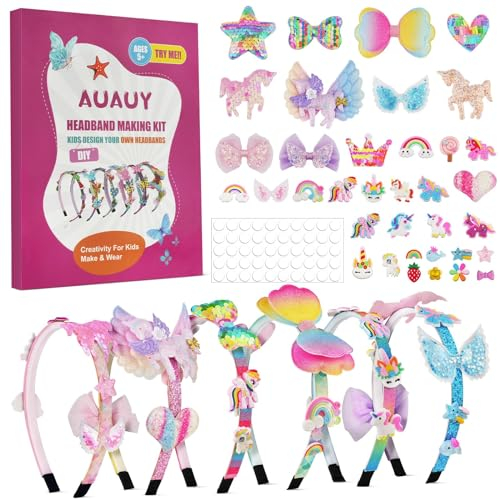 AUAUY Toys Kit de Fabrication de Bandeaux pour Filles, Cadeaux Fille de 5-12 Ans Kit Coiffure Enfant, 10 Ans Accessoire Cheveux Diadème Kit, Bricolage Cadeau pour Fille,Cadeau Anniversaire pour Fille
