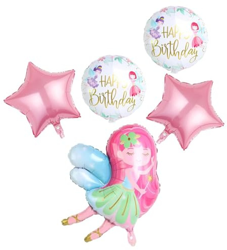JJiaoLinin Foil Balloon Birthday, 5PCS Giant Flower Fairies for Party Decoration - Round Balloons for Fairy-Butterfly Theme