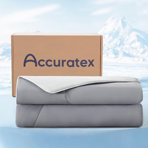 ACCURATEX Cooling Comforter Queen/Full Size, Q-max>0.45 Arc-Chill Cooling Blanket for Hot Sleepers, Lightweight Cool Blankets for Night Sweats, Silky Breathable Summer Cool Comforter,Grey(90x90)