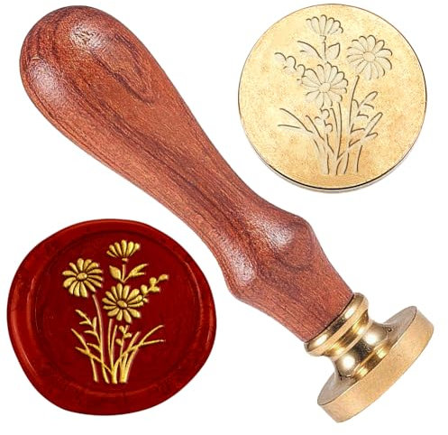 DELORIGIN 25mm Gänseblümchen Blumen Wachssiegelstempel Retro Siegelstempel Abnehmbarer Messingkopf Siegelstempel Siegelwachs Für Umschläge Grußkarten Briefe Hochzeitseinladungen