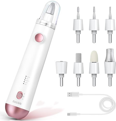 CoziBB Nagelfräser, Maniküre/Pediküre Set, Tragbarer Elektrischer Kabelloser Fußpflege Set, Kabellos Akku Nagelfeile Mit 8 Professionellen Nagelfeilen, 5 Einstellbaren Geschwindigkeiten Und LED Licht