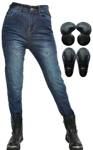 Pantaloni Moto Donna,jeans Da Moto Slim Fit Da Donna Con Protezioni Per Ginocchia E Fianchi, Rinforzano Pantaloni Da Moto Skinny Elastici (Blue-A,S)