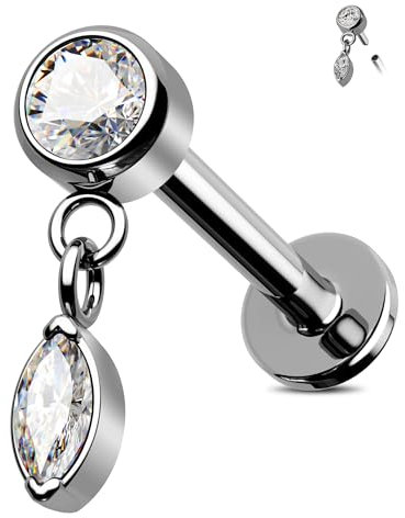 Jewseen Helix Ohrring CZ Knorpel Ohrringe Labret Piercings Schmuck 16G Push-Pin Labret Tragus Flat Back Ohrringe Conch Piercing, 16G 8MM, Titan Zirkonia