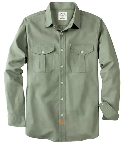 Dubinik® Canvas Långärmad skjorta för män Button Up arbetsskjorta, ljusgrön