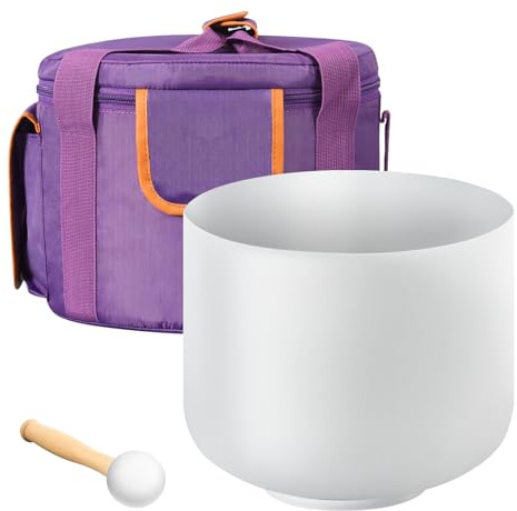 VEVOR Kristall-Klangschale, 20 cm F-Note Wurzel Chakra Klangschale, mattierter Quarz mit Gummihammer, O-Ring & Tragetasche, perfekt für Meditation, Yoga, Klangheilbad