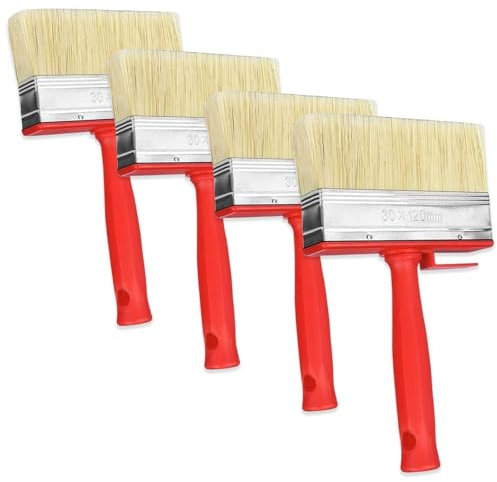 Pinceles para Paredes, 4 Piezas Brochas Pintura, 30 x 120 mm Pinceles de Superficie con Mango, Set de Cepillos para Paredes, para Muros, Vallas, Cobertizos, Cubiertas