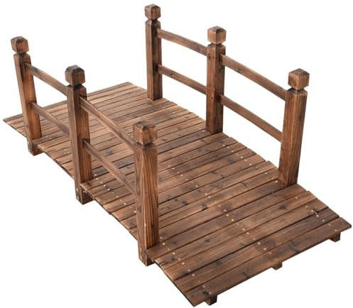 SOARS Holzbrücke mit Geländer, Gartenbrücke aus Fichtenholz, stabile Teichbrücke bis 100 kg belastbar, 150 x 67 x 55 cm, Zierbrücke begehbar, Dekobrücke für Garten, Teich & Bach