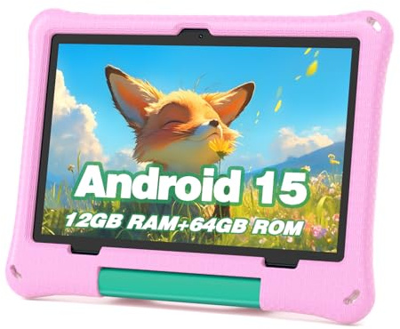 Kids Tablet: 10 Inch Android 15 Tablet for Kids, 64GB Octa-Core 6000mAh Battery, WiFi 6, Pre-Installed Kids Apps, Parental Control with EVA Protective Case - Ideal Gift for Toddler, Pink