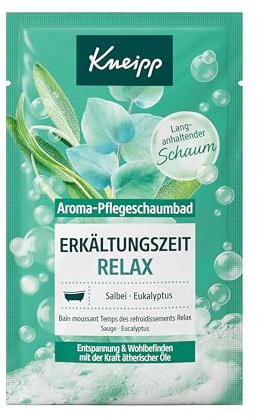 Kneipp Schiuma aromatica per la cura del raffreddore Relax, relax e benessere con il potere degli oli essenziali, additivo per il bagno con oli essenziali naturali di salvia ed eucalipto, 50 ml