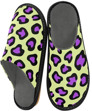 miaozhen Pantoufles pour femme Violet Vert Imprimé léopard Pantoufles pour intérieur Mousse à mémoire de forme Chaussures de maison pour femmes Chaussons de lit, Imprimé léopard violet et vert, 7.5-8