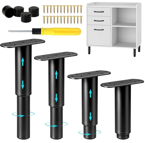 AWBEOT 4 Piezas Patas para Muebles 12-21 cm Patas Regulables para Muebles Negro Pata Cama Metal Pata Somier para Sofas Camas Armarios Cocina