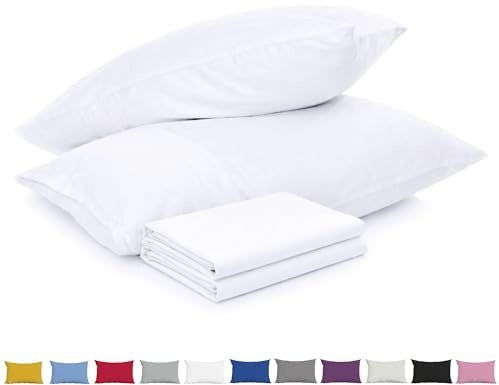 Pillow Cases 2 Pack White - 100% Brushed Microfibre UK-Standard Size 50x75cm Envelope Closure Pillowcase - Wrinkle & Stain Resistant Pillow Cover - OEKO-TEX Certified Pillowcases (White, 2 Pack)