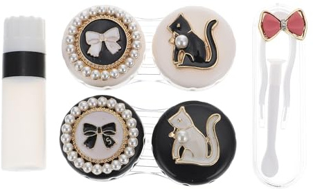 BIUDECO Boîte à Lentilles de Contact Support et Pince, Motif Chat Mignon, Coffret Maquillage et Accessoires pour Voyage et Rangement Yeux