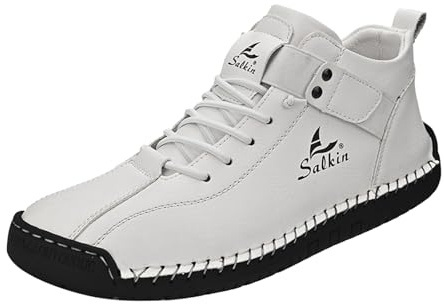 Scarpe da uomo in pelle, a piedi nudi, impermeabili, in pelle scamosciata, per attività all'aperto, ergonomiche, barefoot, scarpe da trekking, piedi larghi, impermeabili, scarpe da pesca, 011 bianco