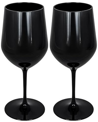 argentoè Calici Gioia in Plastica Rigida SAN 37cl - Infrangibili, Riutilizzabili, Lavabili in Lavastoviglie - Ideali per Vino, Champagne, Cocktail, Eventi, Giardino, Piscina, Barca (Nero, Set 2pz)