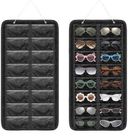 ZHYUAN Almacenamiento de Gafas 16 Compartimentos,Bolsa de Almacenamiento Colgante para Gafas, montado en la Pared,Plegable, Bolsa Colgante de Fieltro para Guardar Gafas de Sol y Gafas de Sol