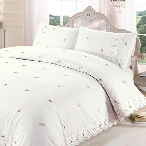 Rapport Home Bettwäsche-Set, mit floralem Spitzenbesatz, Bestickt, Polyester-Baumwolle, cremefarben, 35.9x25.5x2.9 cm