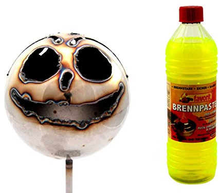 Gebrüder Lomprich Gartenfackel Feuerfratze XL – Lachfratze XL + 1Liter Brennpaste