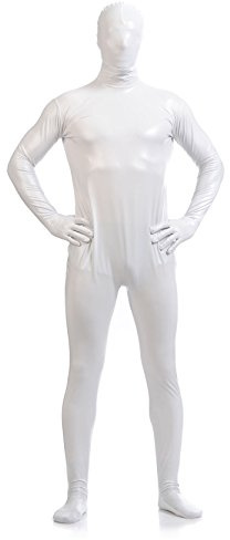 VSVO Unisex Metallic Second Skin Spandex Full Body Suit for Adults and Children (Kids Small, White)