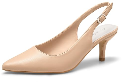 Greatonu Slingback Donna Scarpe Eleganti Decollete con Tacco Medio a Gattino e Punta, Nude EU 40