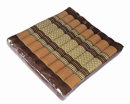 Pogsib Floor Cushions Thai Cushion Meditation Zabuton Thai Style Soft Stuffed Filled Kapok Size 20x20x3 (Brown)