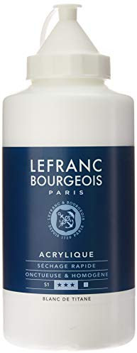 Lefranc Bourgeois 300453 Fine Acrylfarbe - Titanweiss, 750ml Flasche, cremige Acrylfarbe auf Wasserbasis, schnell trocknend, lichtecht, wasserfest