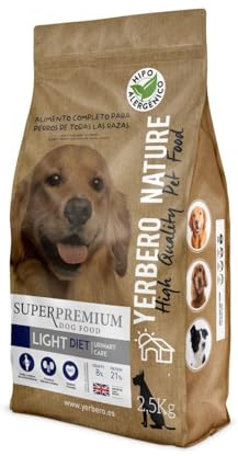 Yerbero Nature Light Diet Urinare Care Comida Hipoalergénica para Perros, Baja en Grasas,Alimento SIN Azúcares Añadidos,Pienso Natural para la Digestión,Glucosamina para Articulaciones 2.5Kg