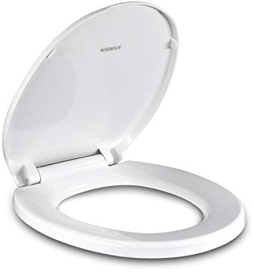 Toilet Seat Round with Non-Slip Seat Bumpers, Universal Quiet-Close Toilet Lid, Never Loosen and Easy to Install, Durable Plastic, White, Fits Standar