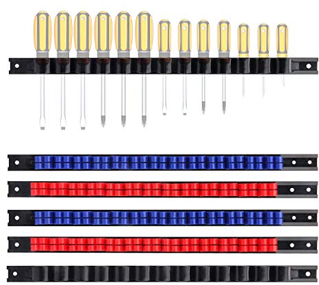 CASOMAN 6 Piece Screwdriver Organizer and Wrench Organizer, Hand Tool Holder, Plastic Rail Wrench Hanger with Clips