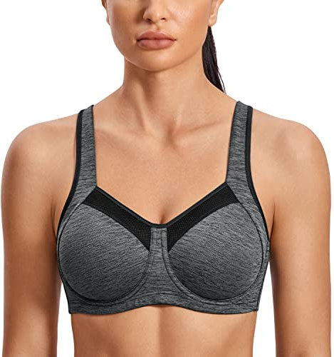 SYROKAN Soutien Gorge Sport Femme Maintien Extreme avec Armature Dos Nageur Impact Elevé Non Rembourré Gris chiné 100C