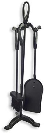 HERSIG - Set de Chimenea - Utensilios Chimenea de Leña con Soporte - Juego de 4 Accesorios de Forja -Pala, Escoba, Pinzas y Atizador - Accesorios Estufa y Chimeneas Leña
