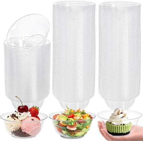 Tebery 100 Pack Clear Plastic Bowls, 10 OZ Disposable Small Candy Dessert Bowl, Hard Soup Salad Party Bowls for Wedding, Catering, Parties, Buffets, Events, Or Everyday Use