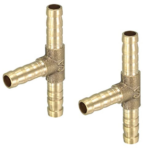 PATIKIL 6mm Raccordo a T in Ottone con Attacco a T, 2 Pezzi T 3 Vie Connettore Falegname per Aria Acqua Olio Gas Carburante