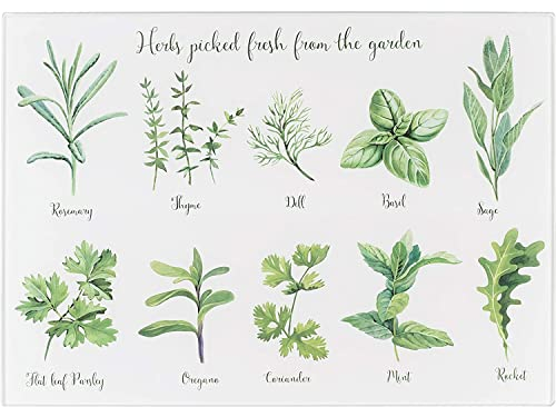 UNIQUE HOME LIVING Glass Worktop Saver Chopping Cutting Board Kitchen Surface Protector 40 x 30 cm - Green Herbs