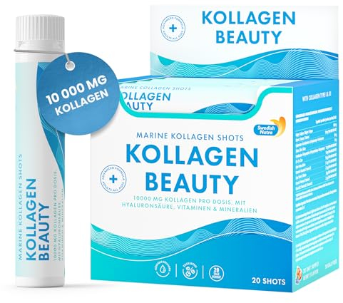Swedish Nutra - Collagen Beauty | Supplément liquide de collagène marin hydrolysé 10 000 mg - 20 doses quotidiennes de 25 ml | Acide hyaluronique et vitamine C pour des cheveux, une peau, des ongles