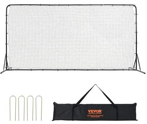 VEVOR Fußball Rebound Netze Tragbares Prellwand Fußball 366 x 121 x 183 cm, Rebounder Fußball Rückprallnetz Eisenrohr & PE-Netz Kinder & Jugendliche Verstellbar Fußballtor Rebounder Kicker Schwarz