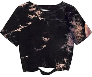 Sofia's Choice Damen Crop Shirt Tie Dye T Shirt Kurzarm Bauchfrei Oberteil Ripped Top Braun L