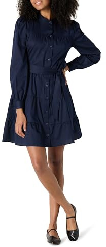 Amazon Essentials Abito Chemisier da Donna a Balze, vestibilità Regolare, Blu Navy, M