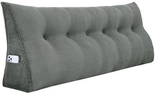 OHMG XXL Lesekissen,120/140/160/180/200 cm, Keilkissen, grau, großes dreieckiges Sofakissen, Lendenwirbelstütze, großes Kissen, Rückenstütze, Kopfteil, Ruhe, Lendenwirbelstütze (Grau, 180CM)