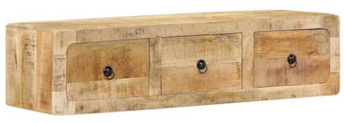 vidaXL wall-mounted tv cabinet solid rough mango wood - tv console with 3 drawers, brown living room multimedia storage