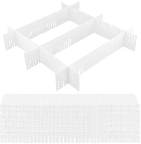 MUKCHAP 50 divisori bianchi per cassetti, 38 x 7 cm, separatori regolabili in plastica per riporre biancheria intima, calzini e cravatte