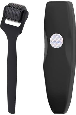 JIEYUCHU Derma Roller 0,75 mm, 540-aghi Derma Rullo Capelli, Microneedle Rullo Barba, per Viso Pelle Ringiovanimento, Stimola Crescita Della Barba e dei Capelli (Nero opaco)
